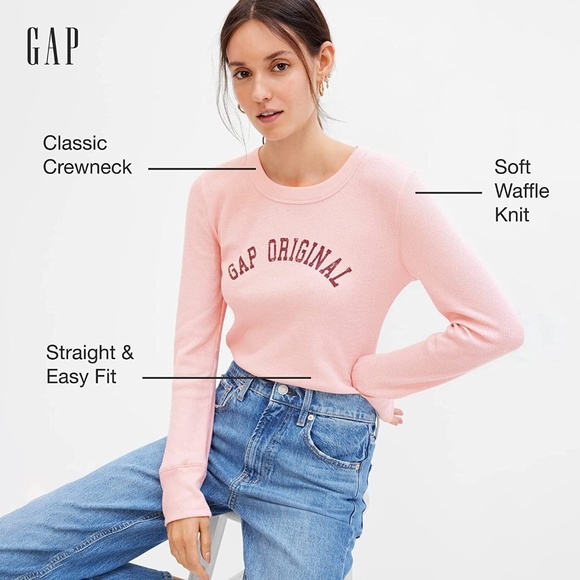 NEW Gap Original Pink Waffle Thermal Knit Blouse Top - Picture 2 of 7